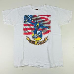 Vintage Hanes Blue Angels Fighter Jet T shirt Sz Large White Y2K USA